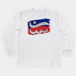 Philippine Flag Tribal line Art / Baybayin Letter E / I Kids Long Sleeve T-Shirt